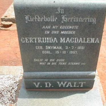WALT Gertruida Magdalena, v.d. nee SNYMAN 1881-1957