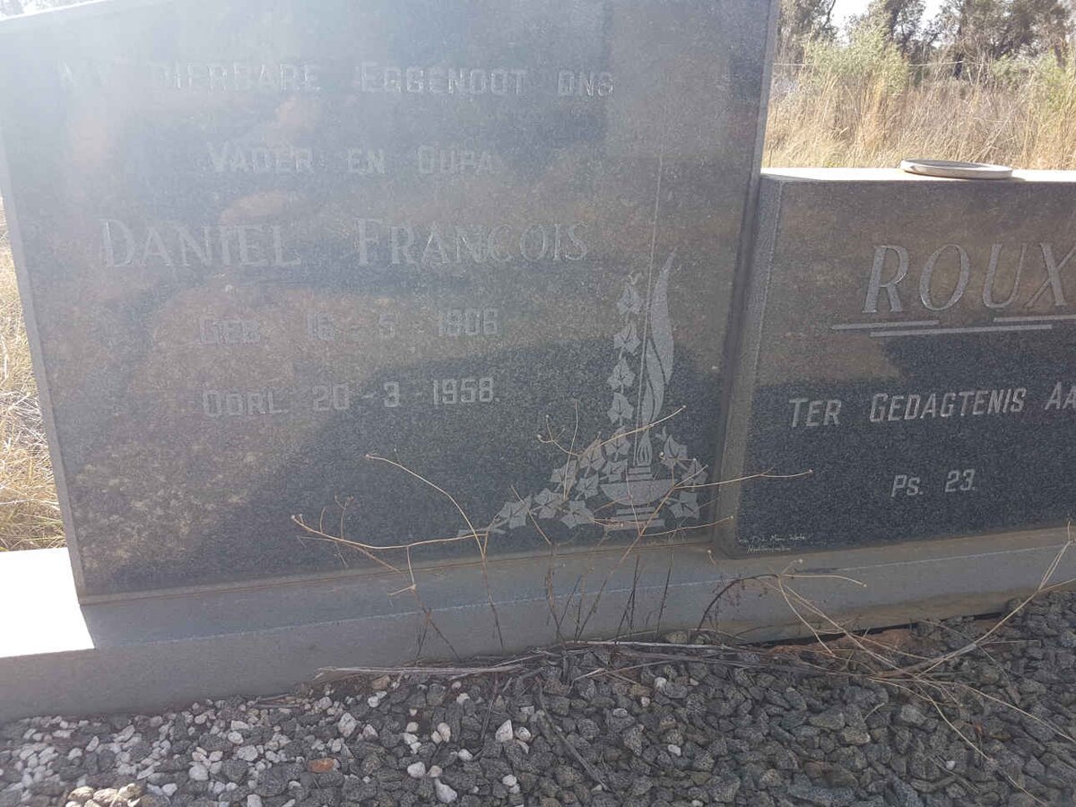 ROUX Daniel Francois 1906-1958 &amp; CONR? Hester D.A.S. voorheen ROUX nee ERASMUS 19??-