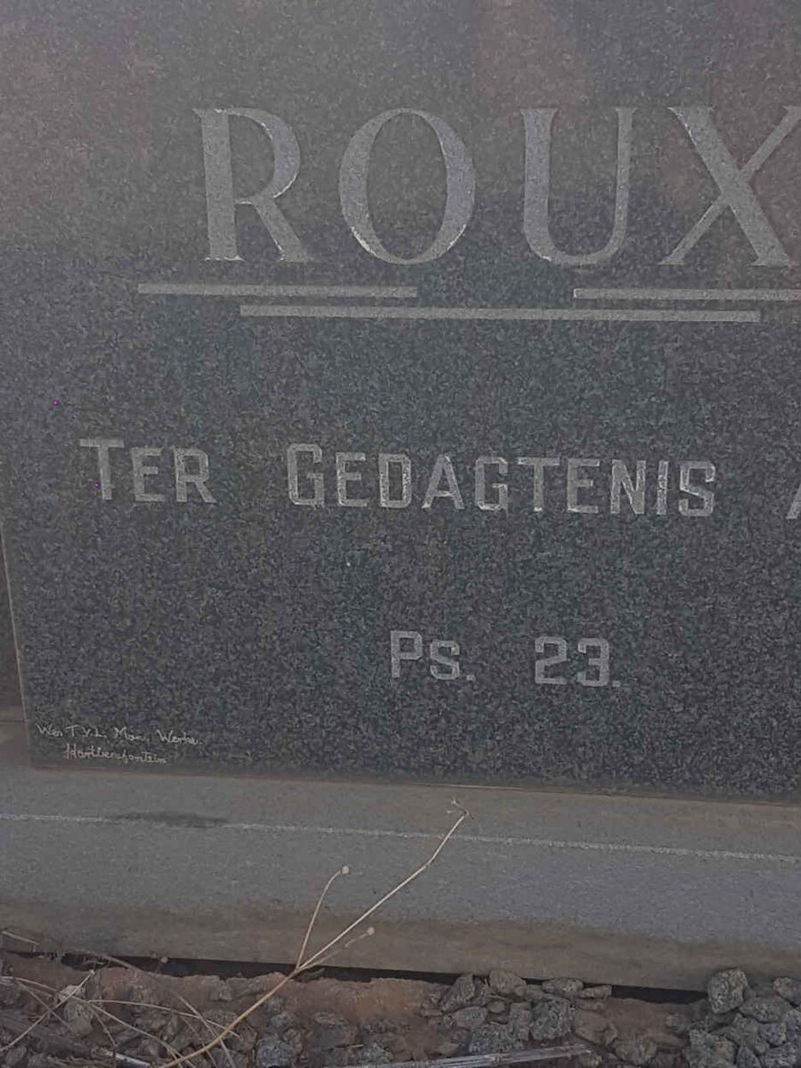 ROUX Daniel Francois 1906-1958 &amp; CONR? Hester D.A.S. voorheen ROUX nee ERASMUS 19??-