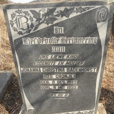 BADENHORST Johanna Christina nee CRONJE 1883-1932