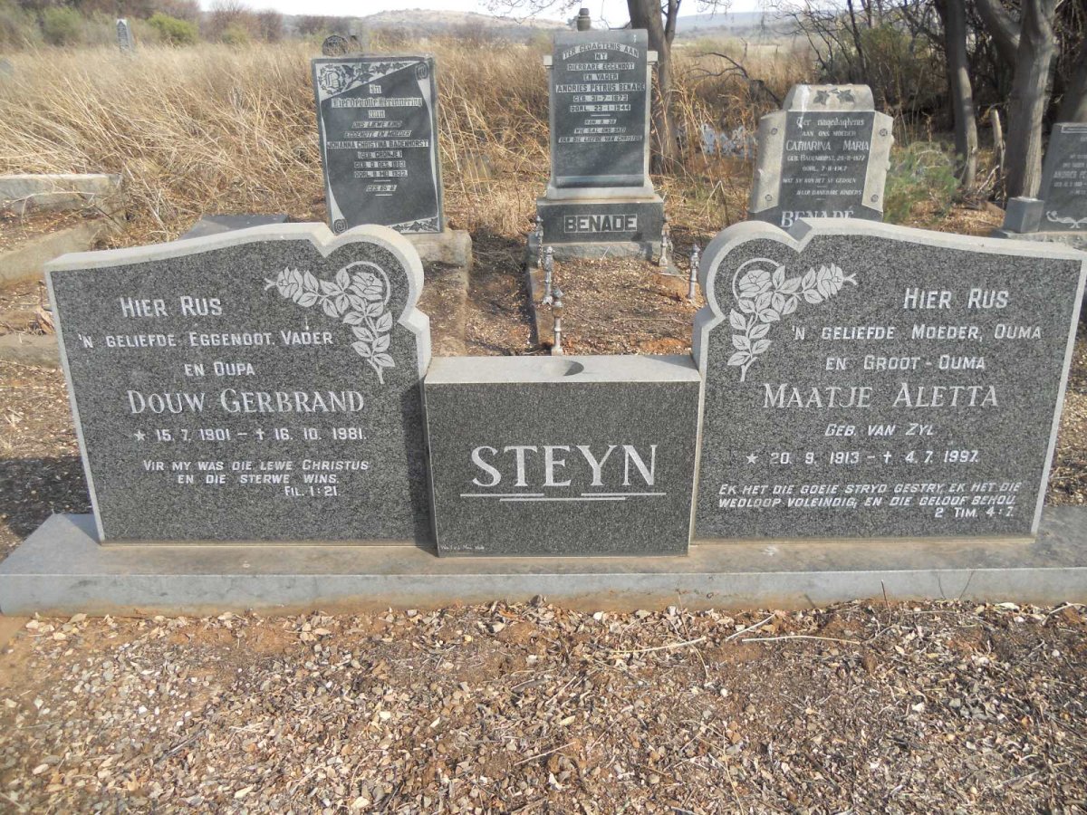 STEYN Douw Gerbrand 1901-1981 &amp; Maatje Aletta VAN ZYL 1913-1997