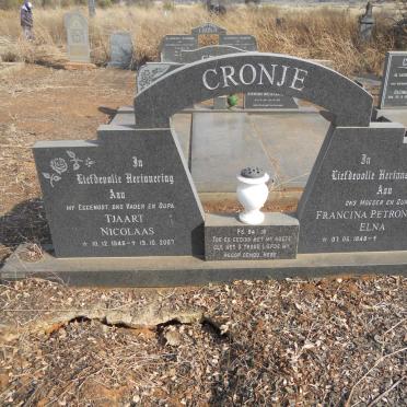 CRONJE Tjaart Nicolaas 1946-2007 &amp; Francina Petronella Elna 1948-