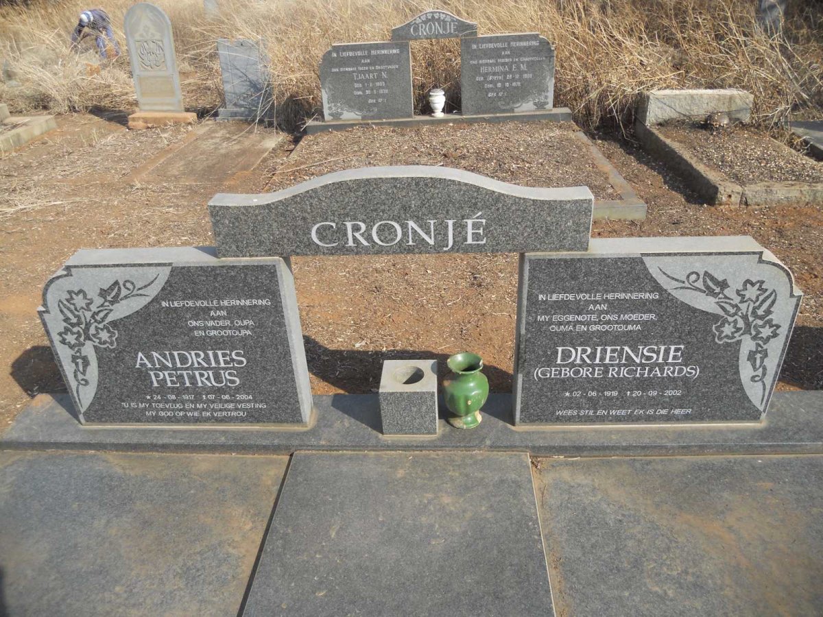 CRONJE Andries Petrus 1917-2004 &amp; Driensie RICHARDS 1919-2002