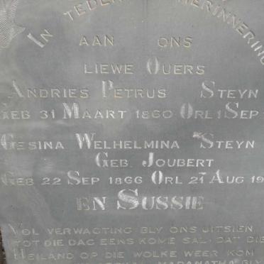 STEYN Andries Petrus 1860-1936 &amp; Gesina Welhelmina JOUBERT 1866-1903 :: STEYN Sussie