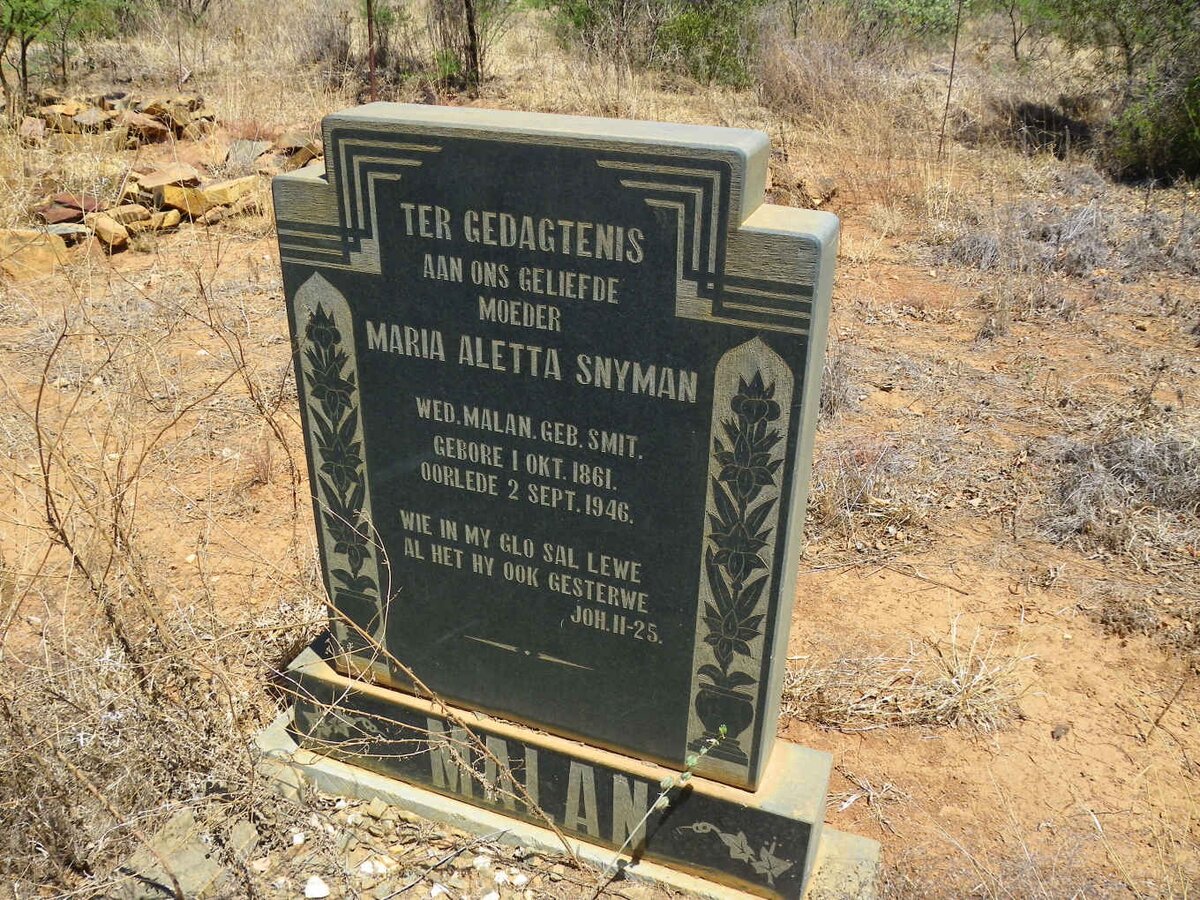 MALAN Maria Aletta Snyman nee SMIT 1861-1946