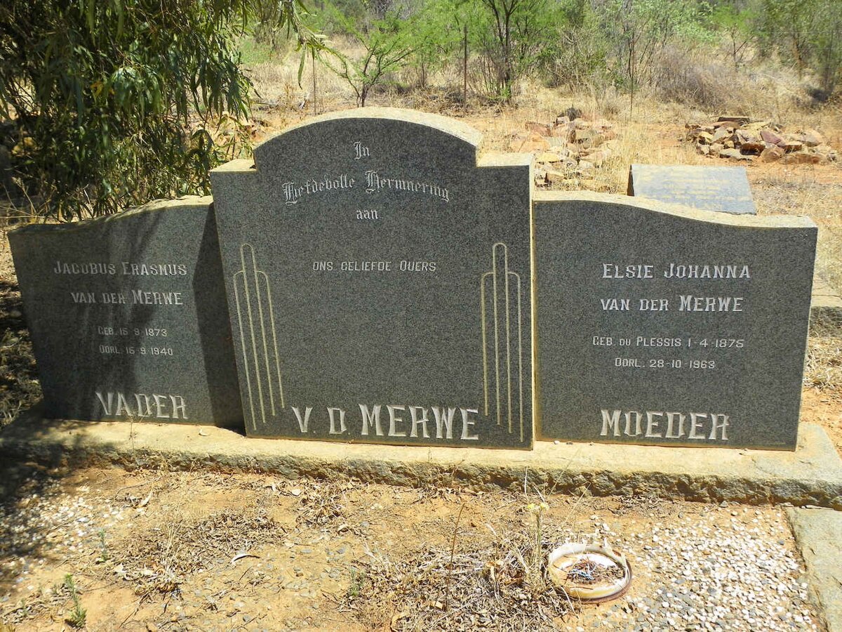 MERWE Jacobus Erasmus, van der 1873-1940 &amp; Elsie Johanna DU PLESSIS 1875-1963