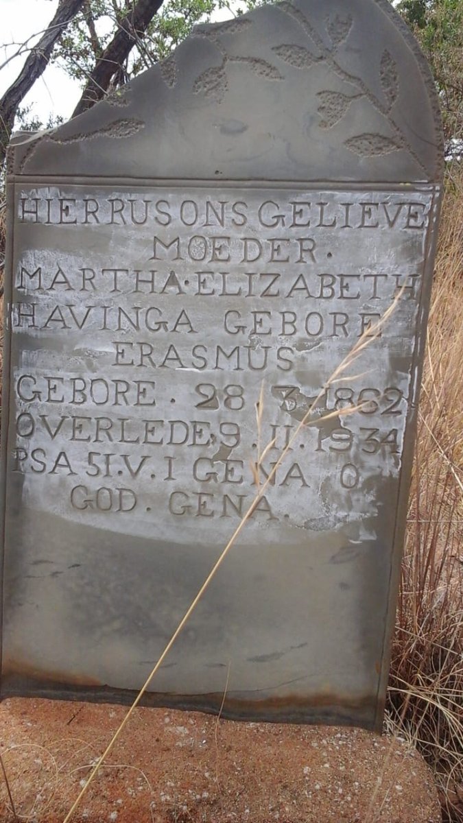 HAVINGA Martha Elizabeth nee ERASMUS 1862-1934