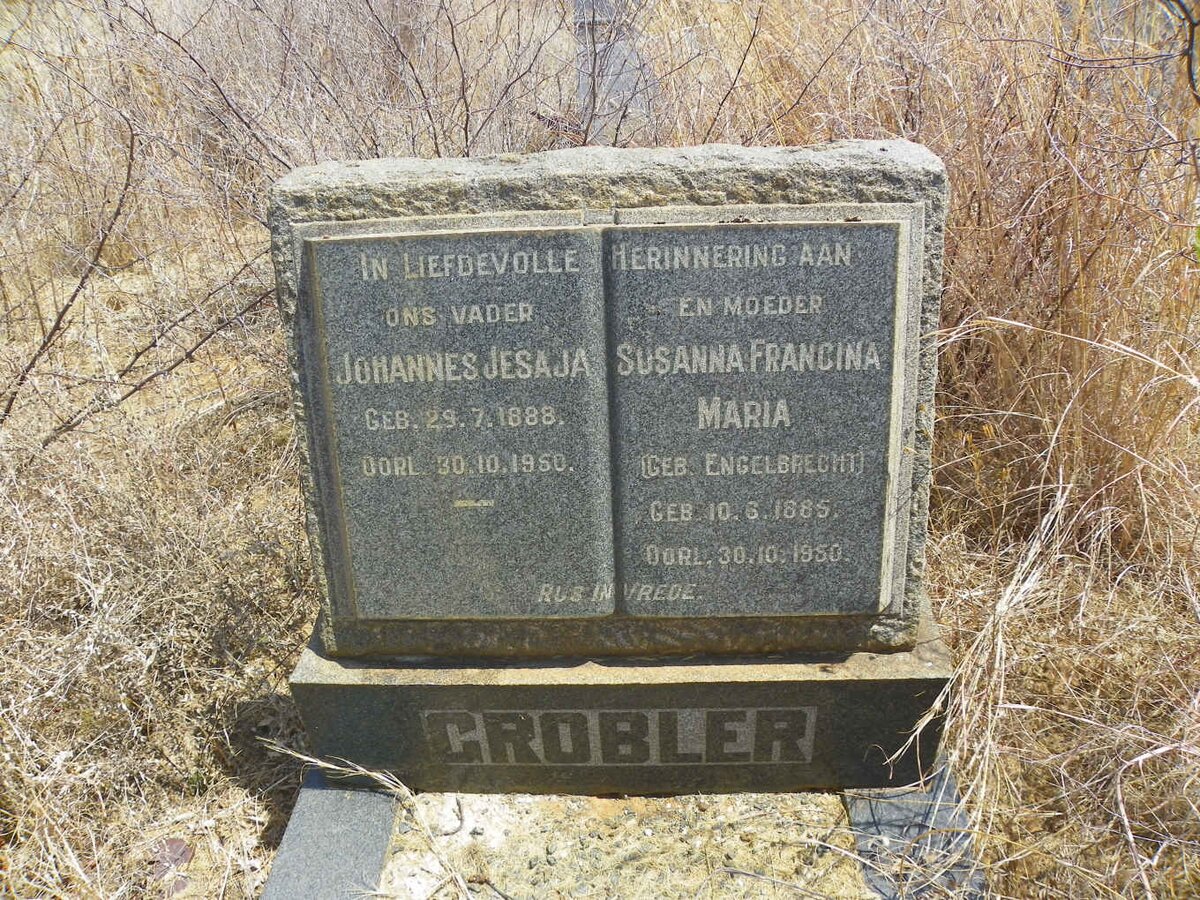 GROBLER Johannes Jesaja 1888-1950 &amp; Susanna Francina Maria ENGELBRECHT 1885-1950