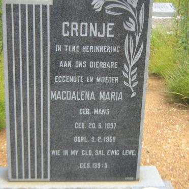 CRONJE Magdalena Maria nee MANS 1897-1969