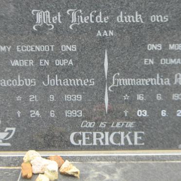GERICKE Jacobus Johannes 1939-1993 &amp; Emmarentia Magrieta 1939-2011