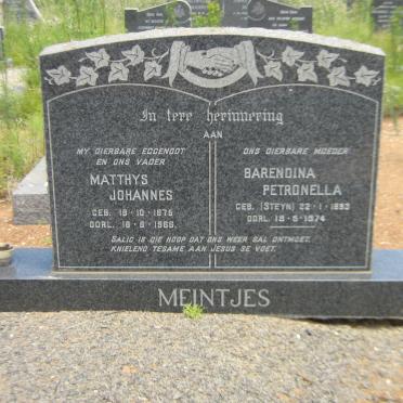 MEINTJES Matthys Johannes 1875-1966 &amp; Barendina Petronella nee STEYN 1893-1974