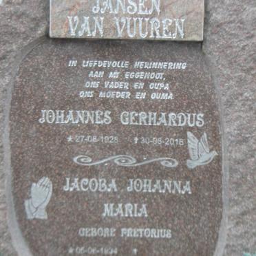 VUUREN Johannes Gerhardus, Jansen van 1928-2016 &amp; Jacoba Johanna Maria PRETORIUS 1934-