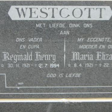 WESTCOTT Reginald Henry 1921-1994 &amp; Maria Elizabeth 1921-1992