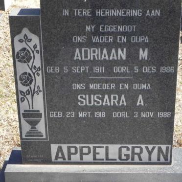 APPELGRYN Adriaan M. 1911-1986 &amp; Susara A. 1918-1988