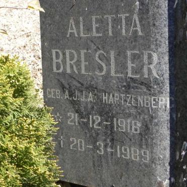 BRESLER A.J.J.A. nee HARTZENBERG 1916-1989