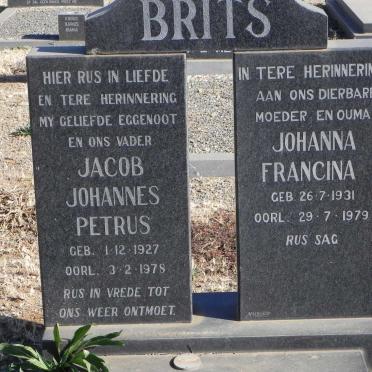BRITS Jacob Johannes Petrus 1927-1978 &amp; Johanna Francina 1931-1979