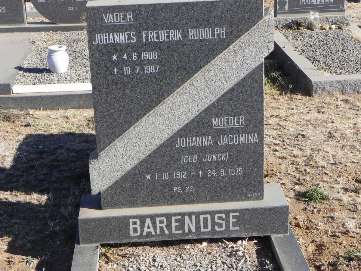 BARENDSE Johannes Frederik Rudolph 1908-1987 &amp; Johanna Jacomina JONCK 1912-1975