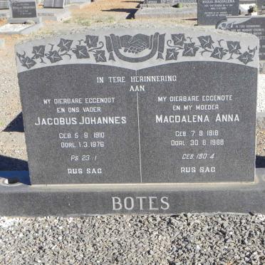 BOTES Jacobus Johannes 1910-1976 &amp; Magdalena Anna 1918-1968