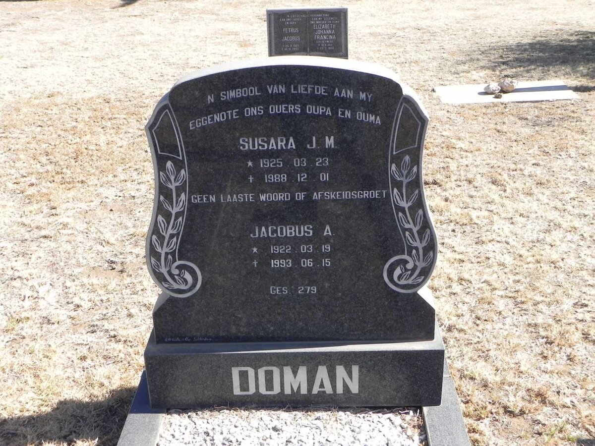 DOMAN Jacobus A. 1922-1993 &amp; Susara J.M. 1925-1988