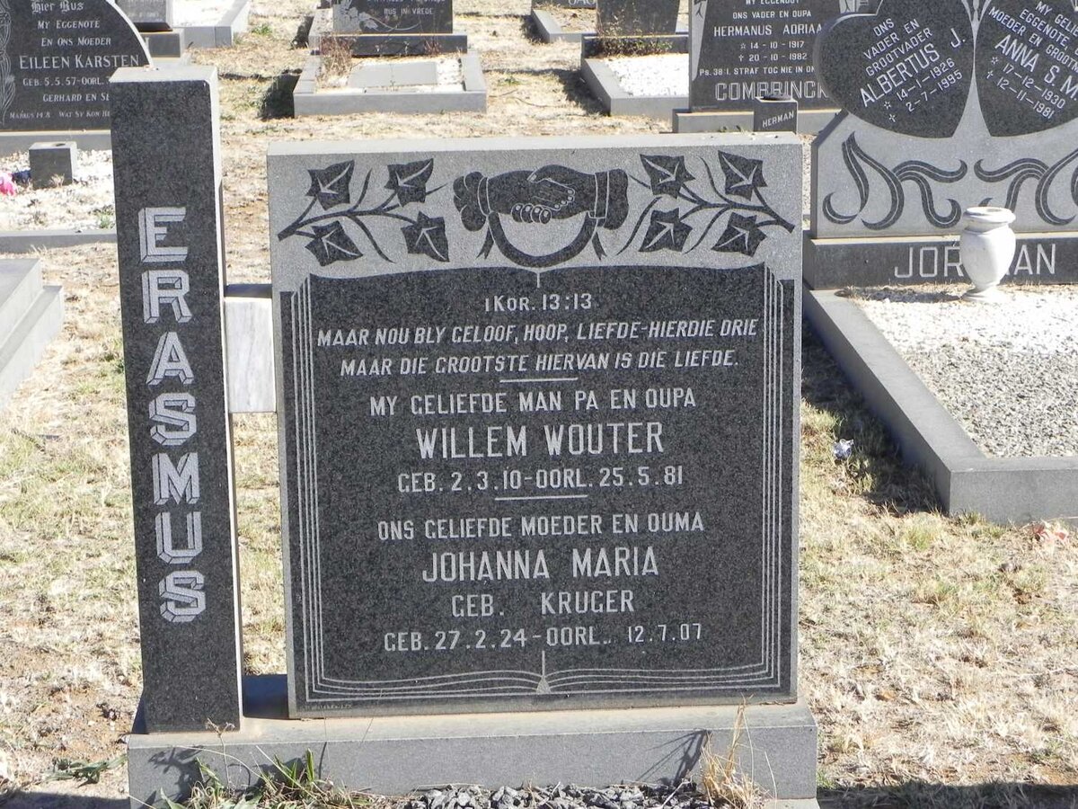 ERASMUS Willem Wouter 1910-1981 &amp; Johanna Maria KRUGER 1924-2007