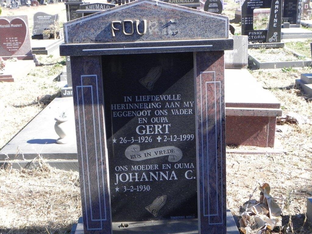 FOURIE Gert 1926-1999 &amp; Johanna C. 1930-