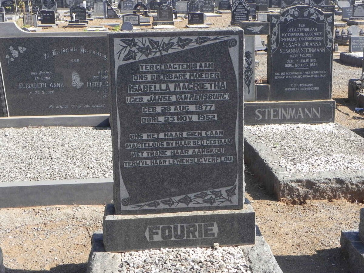 FOURIE Isabella Magrietha nee JANSE VAN RENSBURG 1877-1952