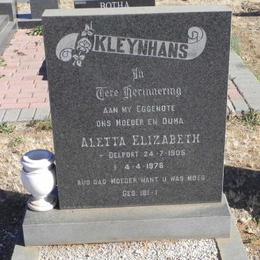 KLEYNHANS Aletta Elizabeth nee DELPORT 1905-1978
