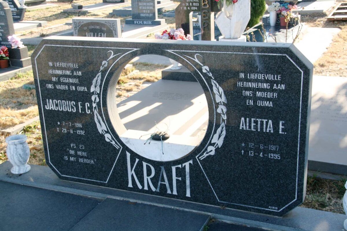 KRAFT Jacobus F.C. 1916-1992 &amp; Aletta E. 1917-1995
