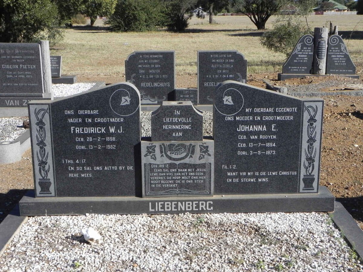 LIEBENBERG Fredirick W.J. 1898-1982 &amp; Johanna E. VAN ROOYEN 1894-1973
