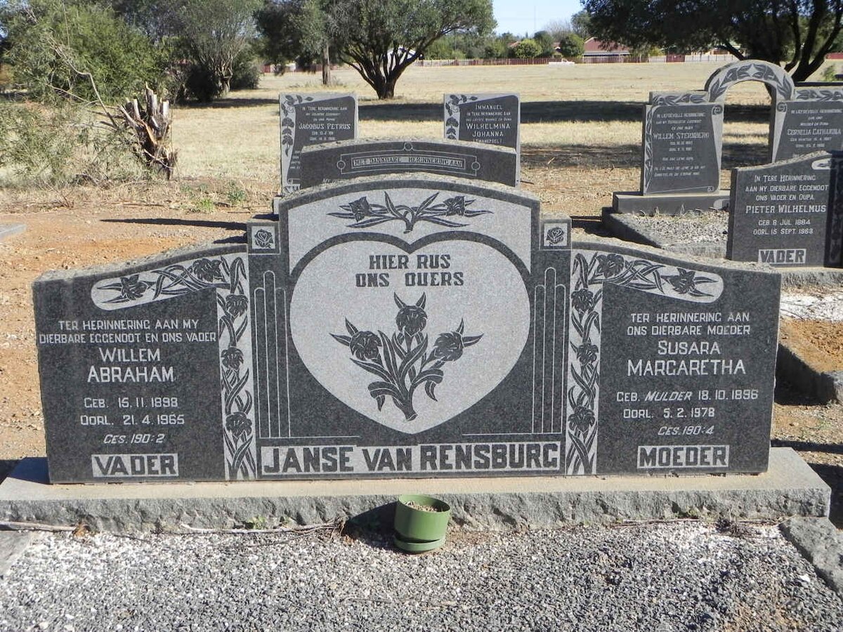 RENSBURG Willem Abraham, Janse van 1898-1965 &amp; Susara Margaretha MULDER 1896-1978