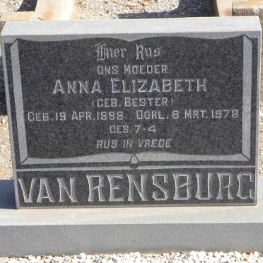 RENSBURG Anna Elizabeth, van nee BESTER 1898-1978