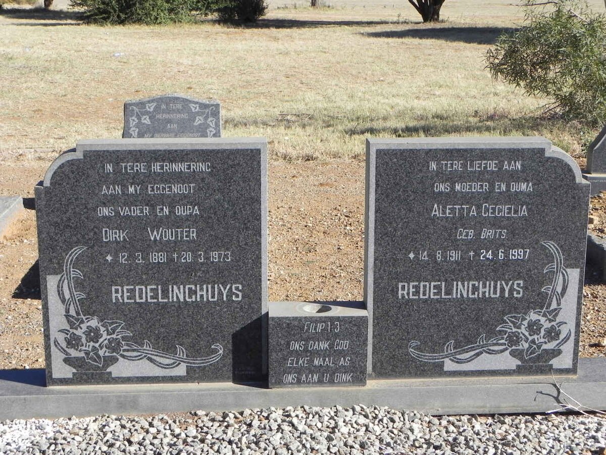 REDELINGHUYS Dirk Wouter 1881-1973 &amp; Aletta Cecielia BRITS 1911-1997