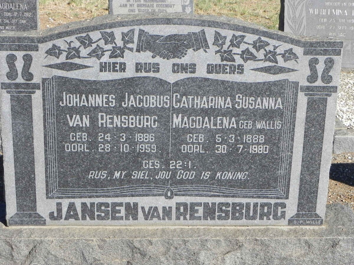 RENSBURG Johannes Jacobus, Jansen van 1886-1959 &amp; Catharina Susanna Magdalena WALLIS 1888-1980
