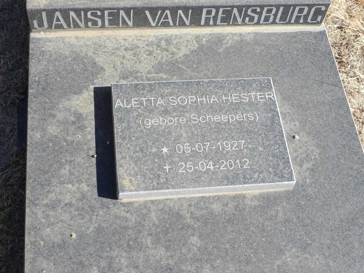 RENSBURG Aletta Sophia Hester, Jansen van nee SCHEEPERS 1927-2012