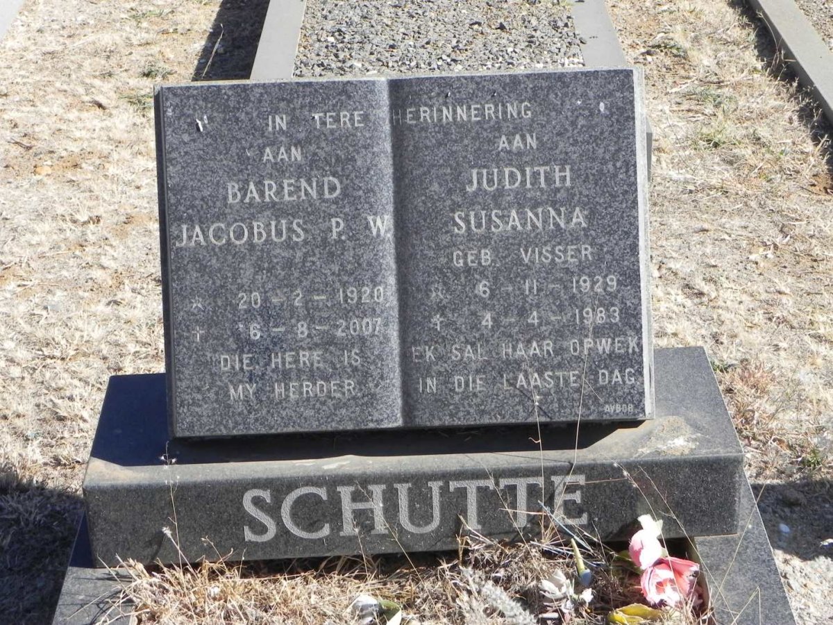 SCHUTTE Barend Jacobus P.W. 1920-2007 &amp; Judith Susanna VISSER 1929-1983