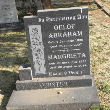 VORSTER Oelof Abraham 1930-2007 &amp; Margrieta 1938-2014