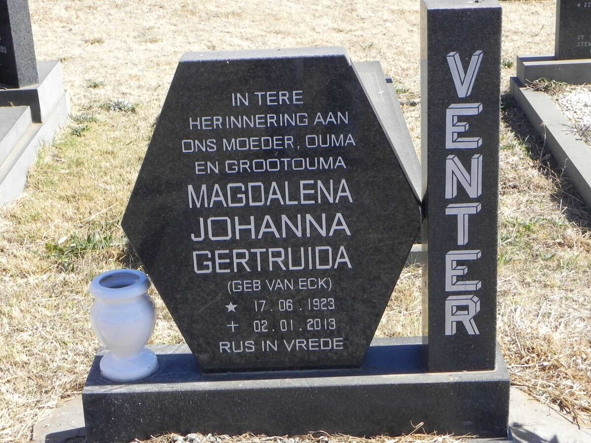 VENTER Magdalena Johanna Gertruida nee VAN ECK 1923-2013