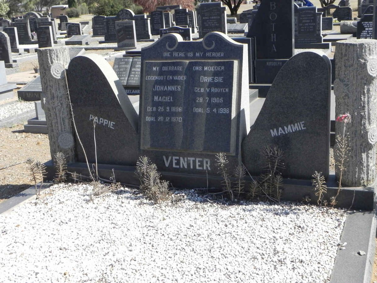 VENTER Johannes Magiel 1898-1970 &amp; Driesie V. ROOYEN 1905-1996