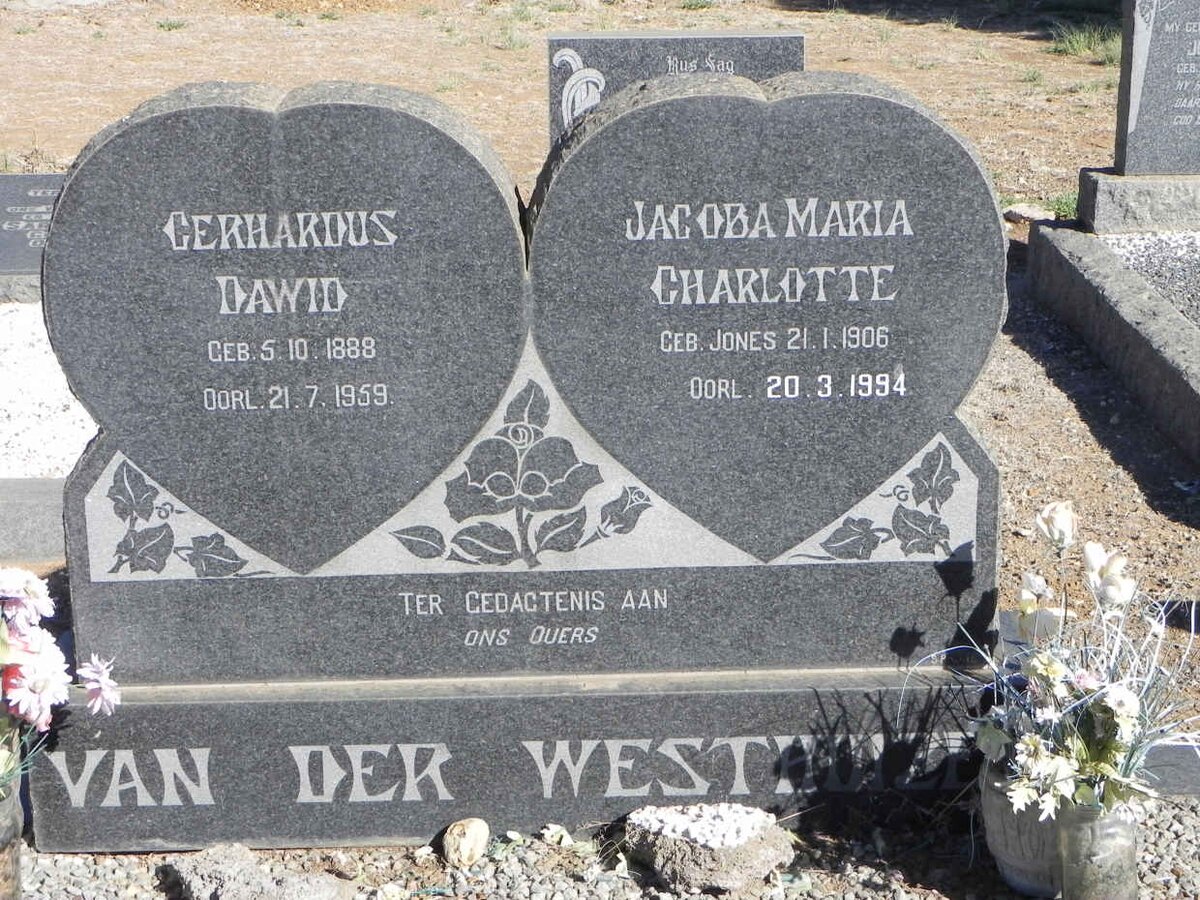 WESTHUIZEN Gerhardus Dawid, van der 1888-1959 &amp; Jacoba Maria Charlotte JONES 1906-1994