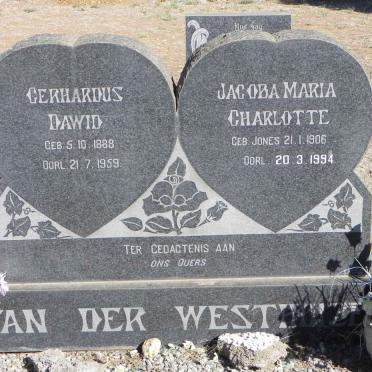 WESTHUIZEN Gerhardus Dawid, van der 1888-1959 &amp; Jacoba Maria Charlotte JONES 1906-1994