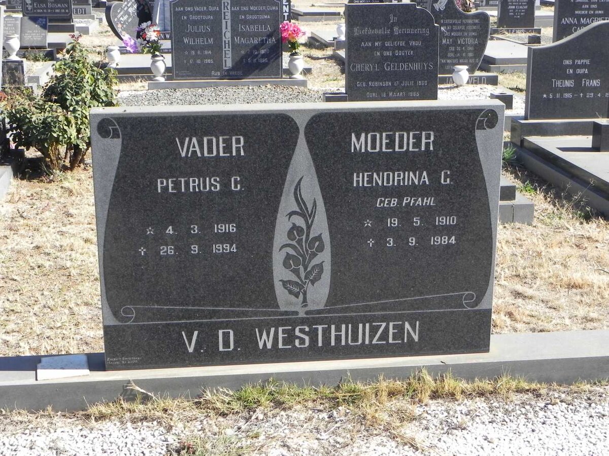 WESTHUIZEN Petrus C. 1916-1994 &amp; Hendrina G. PFAHL 1910-1984