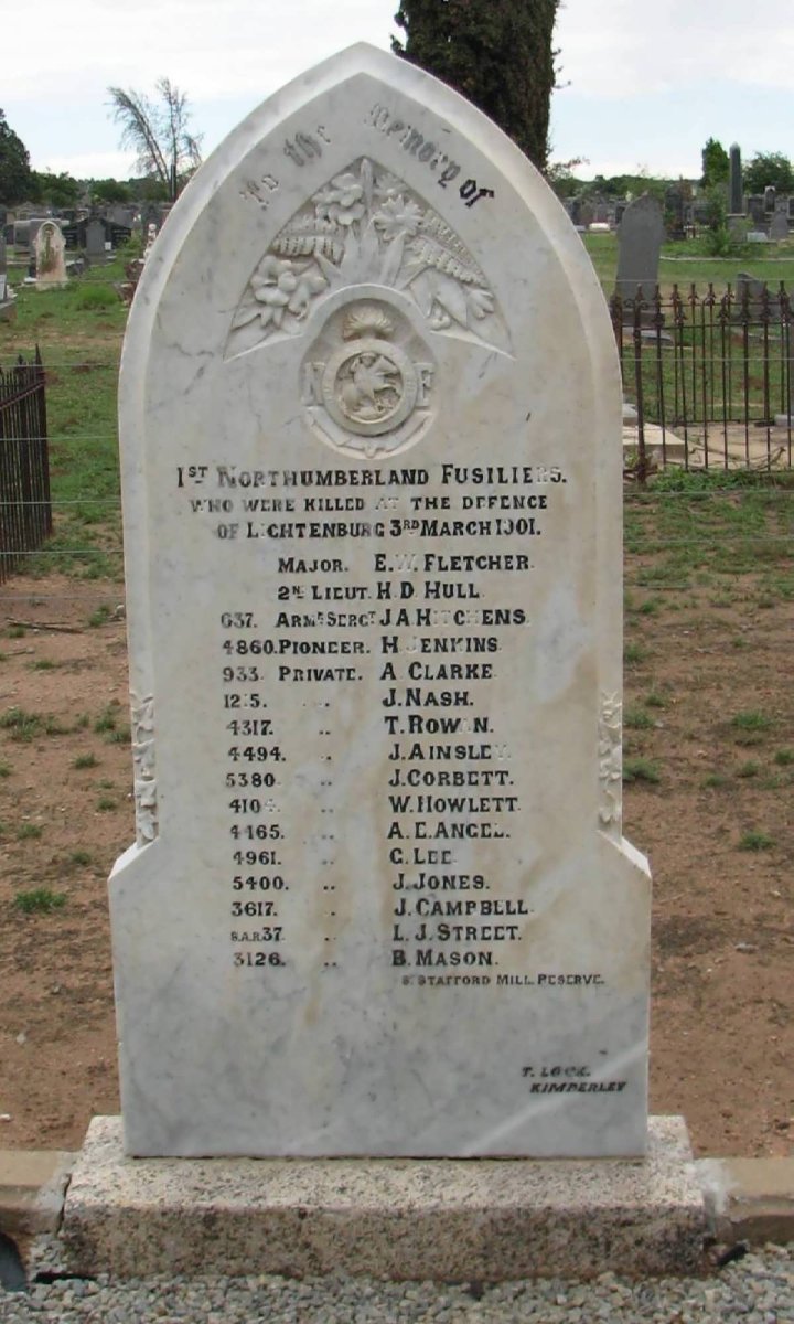 8. Memorial to the 1st Northumberland Fusillers, who were killed at the defence of Lichtenberg 3rd March 1901