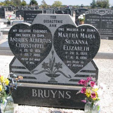 BRUYNS Andries Albertus Christoffel 1931-1985 &amp; Martha Maria Susanna Elizabeth 1929-1996