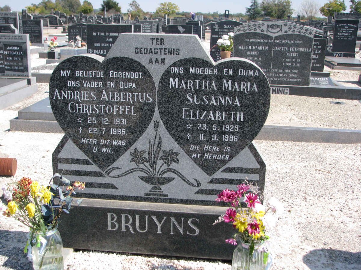 BRUYNS Andries Albertus Christoffel 1931-1985 &amp; Martha Maria Susanna Elizabeth 1929-1996