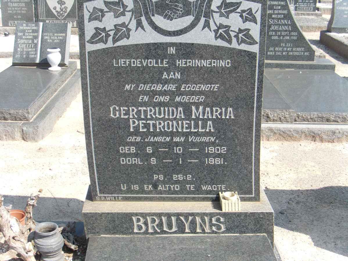 BRUYNS Hendrik Pieter Jacobus 1904-1965 &amp; Gertruida Maria Petronella JANSEN VAN VUUREN 1901-1961