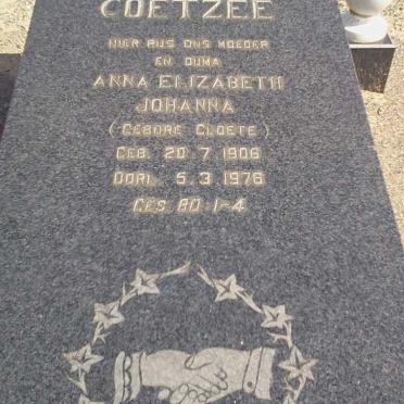 COETZEE Anna Elizabeth Johanna nee CLOETE 1906-1976