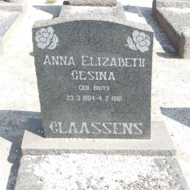 CLAASSENS Anna Elizabeth nee BRITS 1884-1961