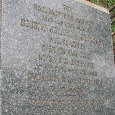 DRENKHAHN Boudine Johanna Wed. KLAZINGA nee Van DEON 1873-1931