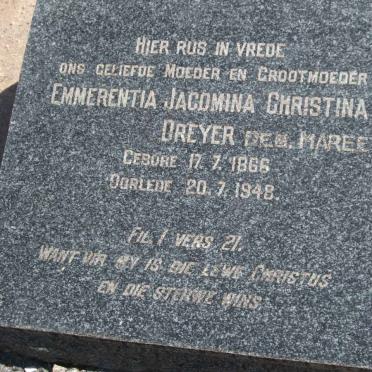 DREYER Emmerentia Jacomina Christina nee MAREE 1866-1948