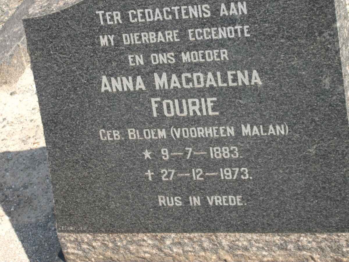 FOURIE Anna Magdalena formerly MALAN nee BLOEM 1883-1973